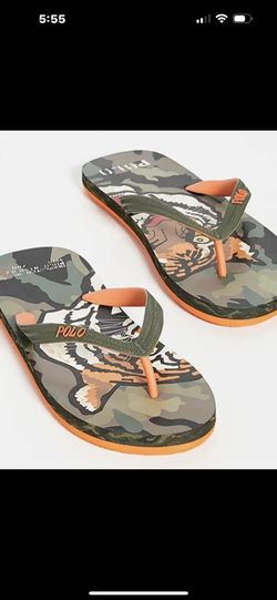 Polo Ralph Lauren Whitlebury II Tiger Camo Print Flip Flop Sandals 