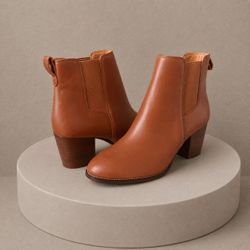 J.Crew Factory Rory Women's Leather Heeled Chelsea Ankle Boots Cognac Brown 9.5