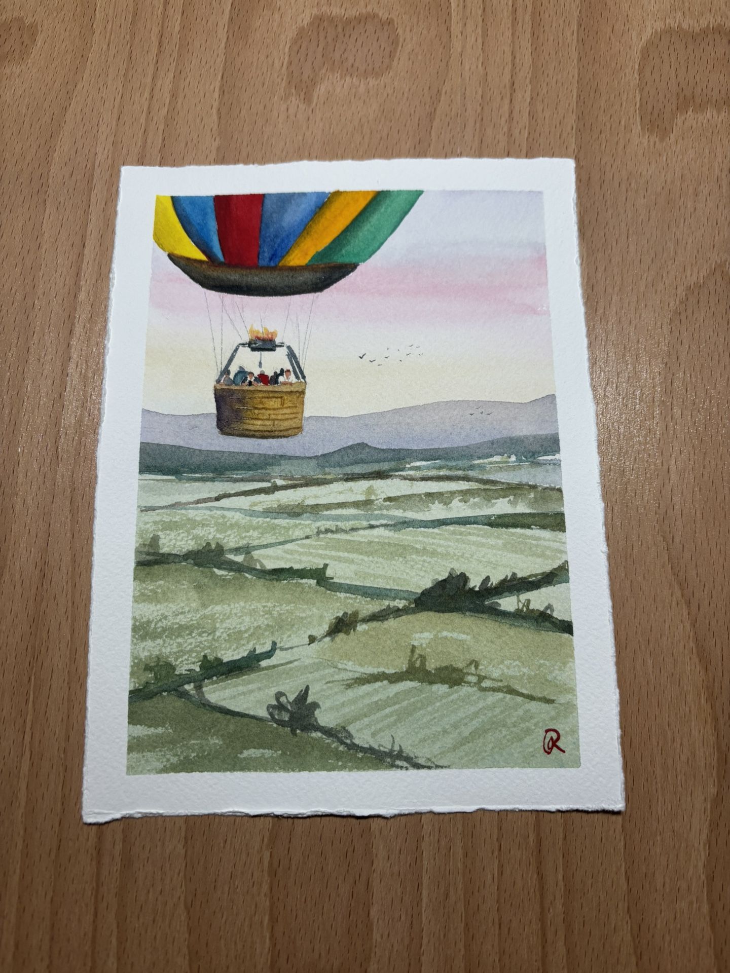 Hot Air Balloon 5.5x7.5” Original Watercolor Painting