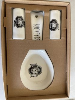 Ohio state Ceramic Spoon rest, Salt and pepper Set