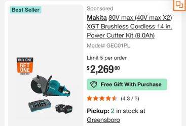 Makita 80V max (40V max X2) XGT Brushless Cordless 14 in. Power Cutter Kit (8.0Ah)
