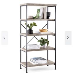 #5892.  5-Tier Industrial Bookshelf w/ Metal Frame, Wood Shelves