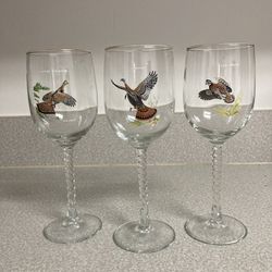 Set of three Ned Smith, wine glasses