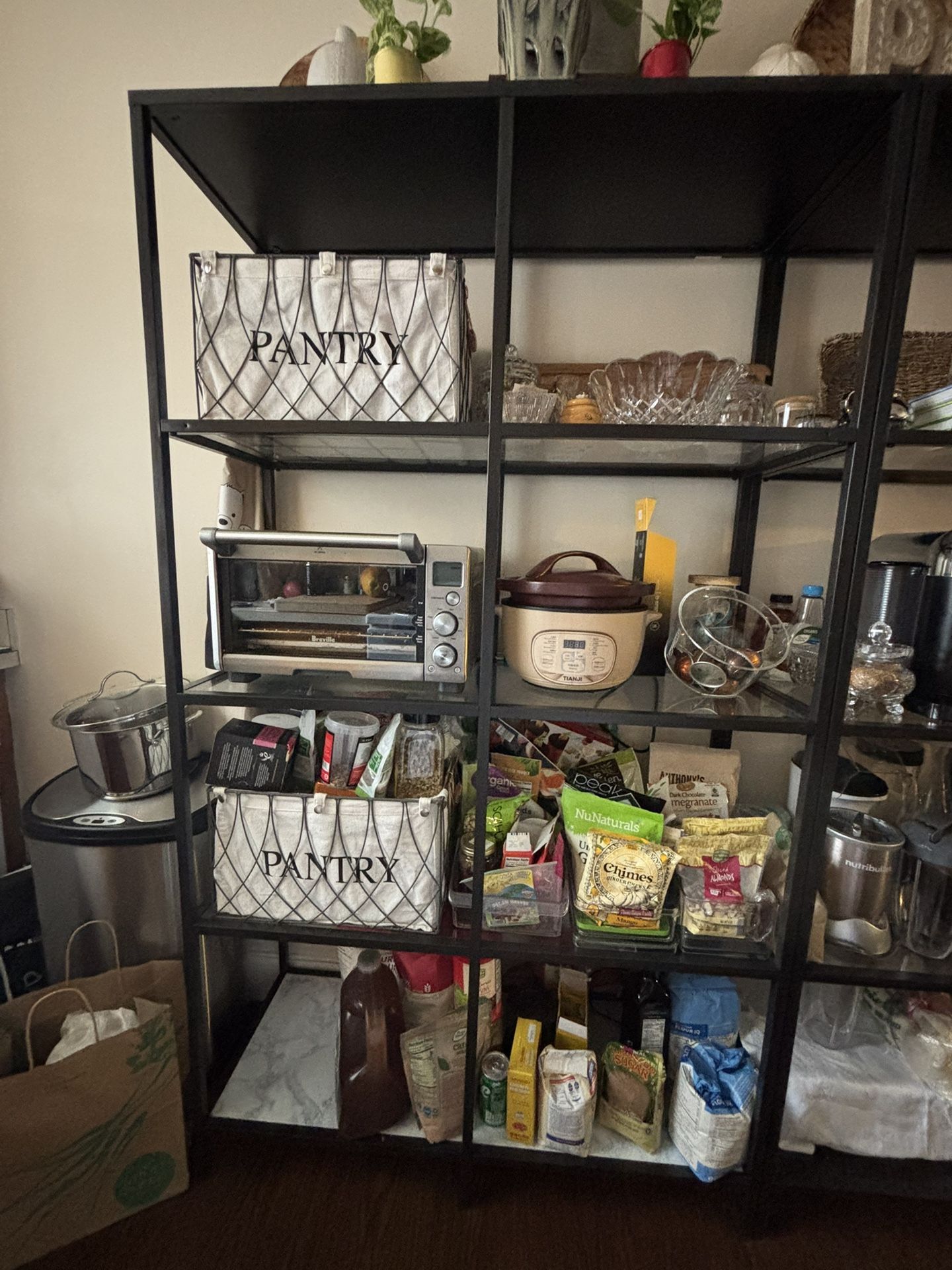 Large Storage Black Mirror And Marble Bottoms Shelf Unit