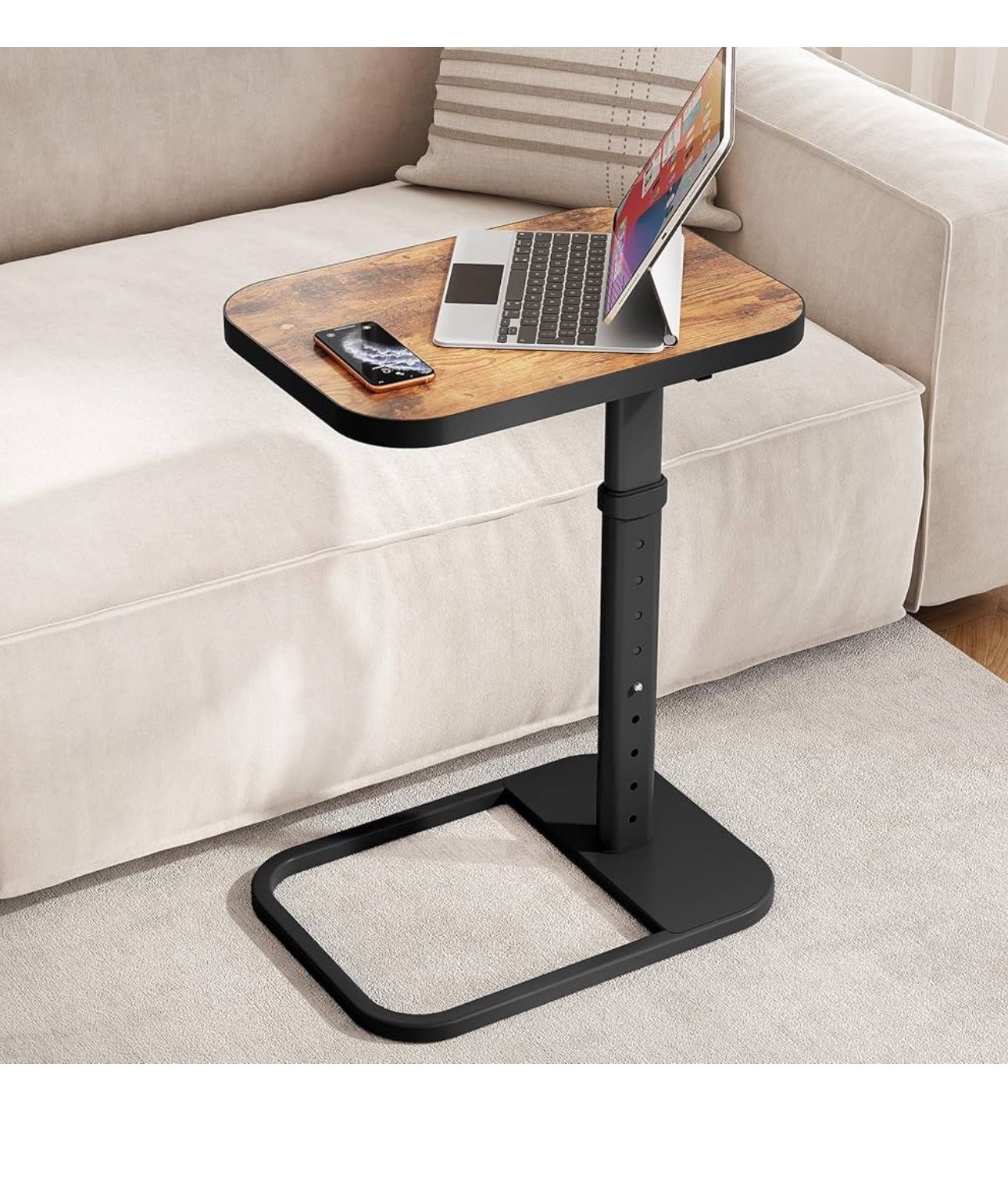 TV Tray Table, Adjustable Height & 90° Flip-Over Panel Design, Sofa Arm End Side Table for Eating Laptop Couch Bed Dinner or Small Spaces