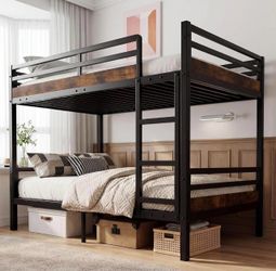 New -Metal Bunk Bed Twin Over Twin, 500lb Capacity Noise-Free with Safety Guardrails, Space-Saving Frame with Under Bed Storage, Black Brown
