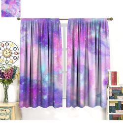 Galaxy Blackout Curtains Romantic Dreamy Pink Purple Art Print for Girls Bedroom Living Room Kitchen Decor Rod Pocket Window Drapes 2 Panels 55x63in