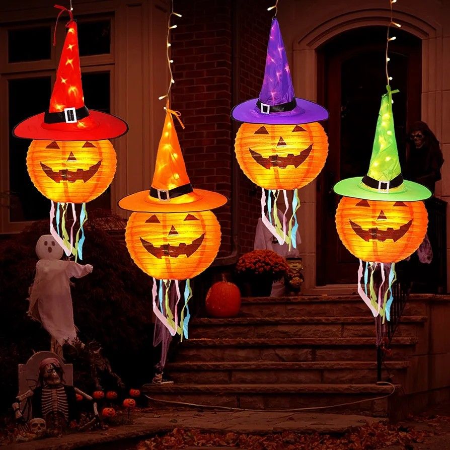 Halloween Decorations Witch Hats Lights, 8 Modes Glowing Witch Hats with String
