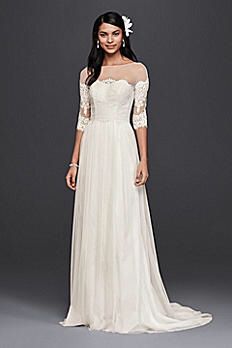 David's Bridal Wedding Dress with Lace Sleeves color : White size : 6