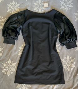 Bebe Black Satin Puff Sleeve Mini Shift Dress Y2K Size XS NWT