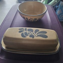 Pfaltzgraff "Folk Art" Butter Dish And Bowl