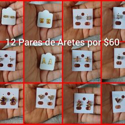 12 Pares De Aretes Gold Plated Por $60