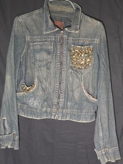 Calvin Klein Vintage Studded Acid Wash Cropped Denim Jacket XL