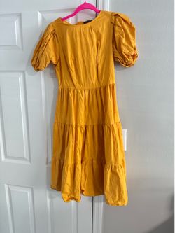mustard puff sleeve midi dress 🧡💐✨