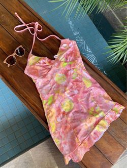 Summer floral print halter one-piece swimsuit