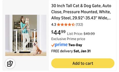 30 Inch Tall  Gate For Baby And Cats ,Dog (116E)