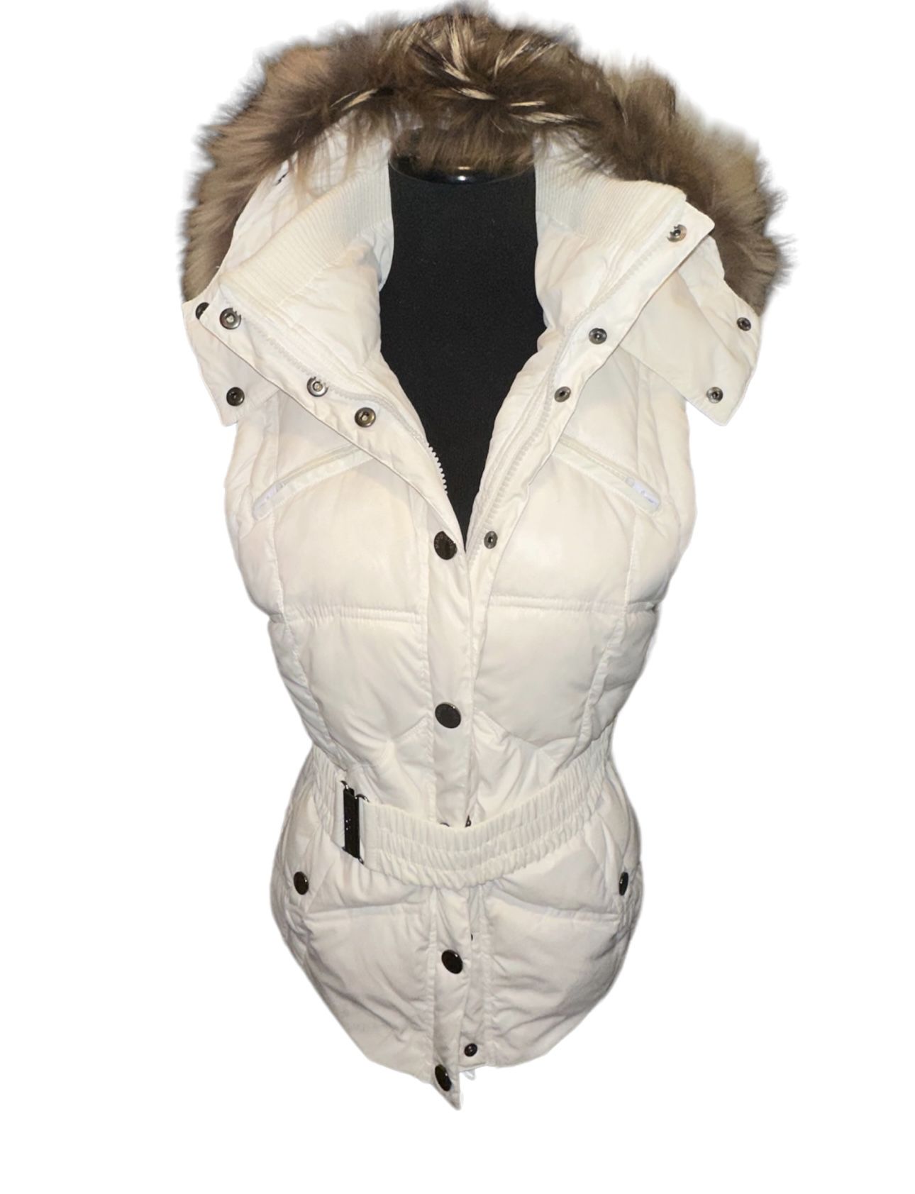 Mayo Chix Down Puffer Vest With Fur Hood. Medium