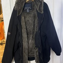 Phat Farm Heavy Black Coat With Hood, Size 5X