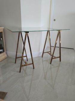 Glass Easel Console Entry Table, Bronze Finish