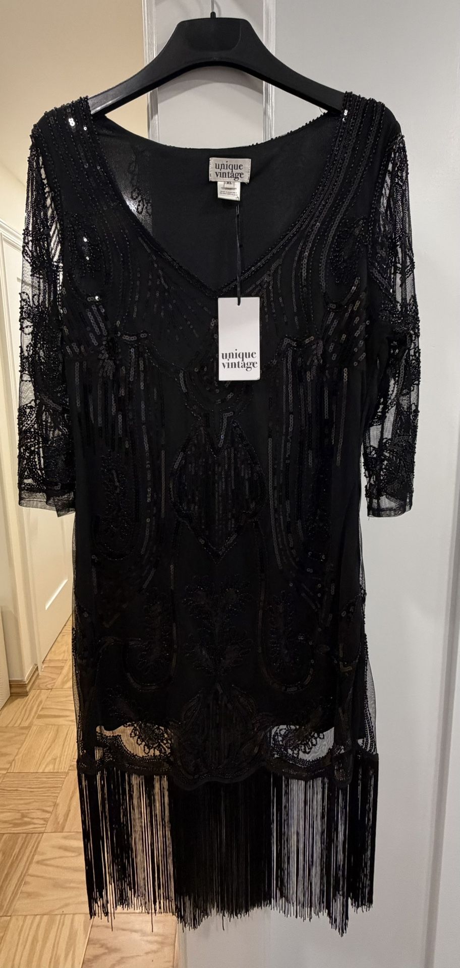 Unique Vintage Black Sequin Dress