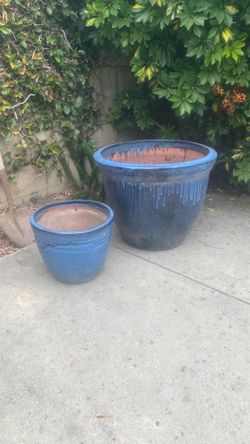 Blue ceramic planter pots