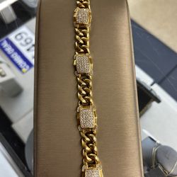 10k Solid Diamond Cuban Bracelet 