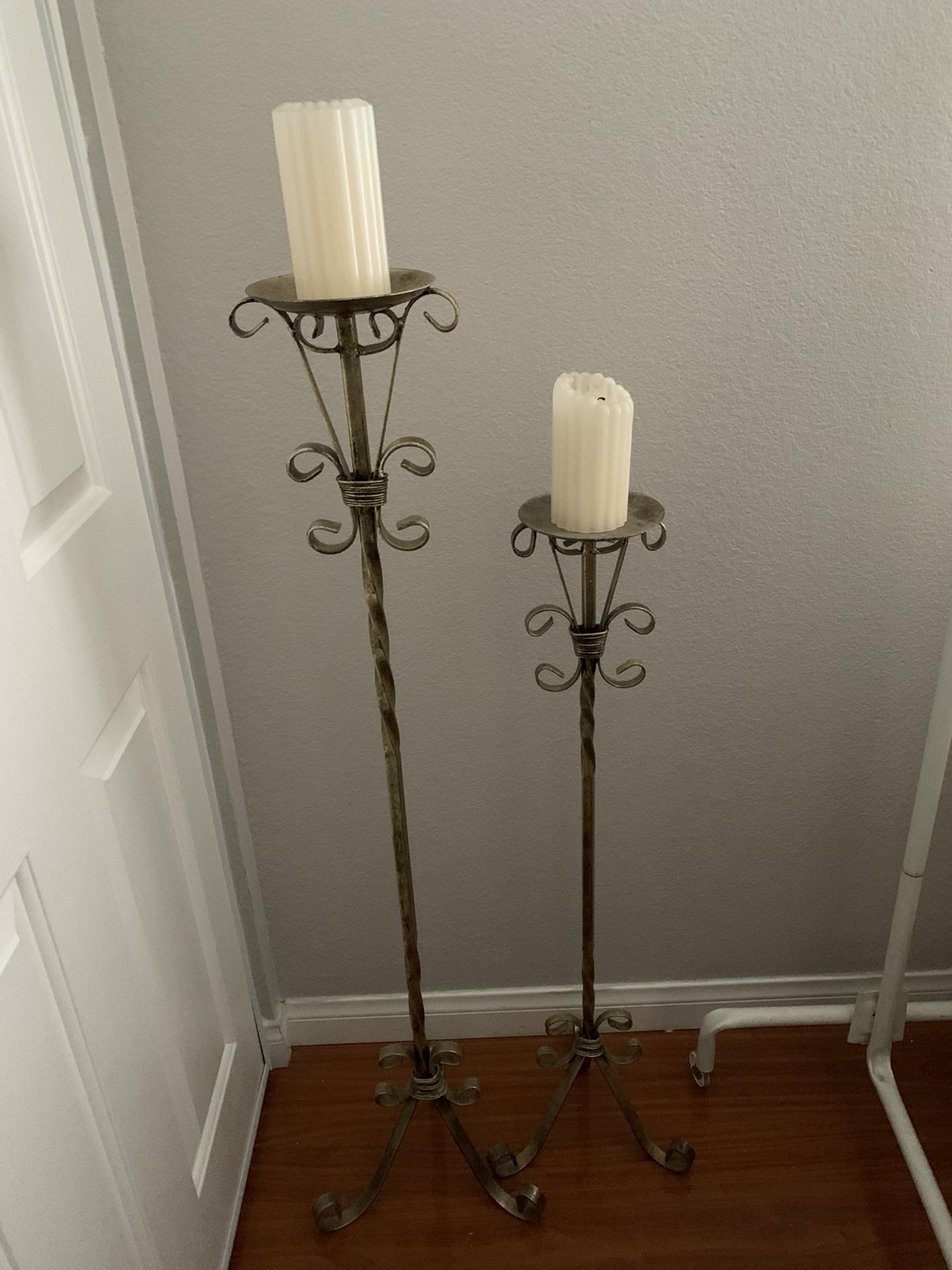 Gold bronze tall candle stick holders set of 2