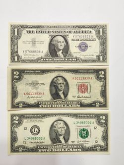 Old U.S Banknotes - Bills , Red , Blue , Green Seal / Old Money