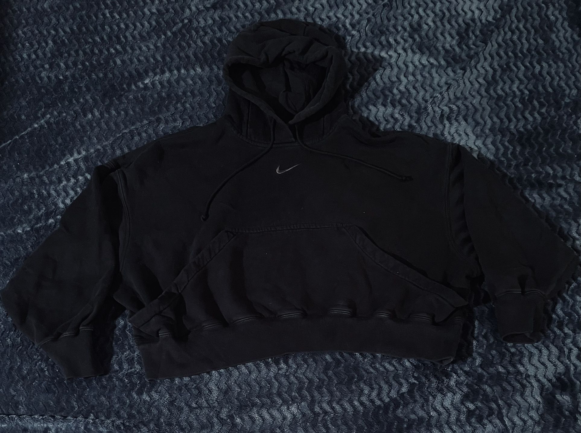 Nike Phoenix Fleece Oversized Crop Center Swoosh Black Hoodie Womens Size M