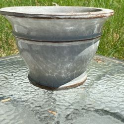 medium size gray, ceramic flower pot with drainage 9”1/2 wide -8” tall 