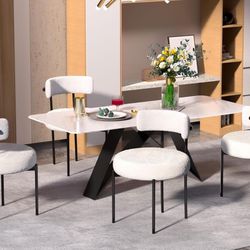 Set Of 4 - Mid-Century Modern White Round Teddy Fabric Dining Chairs w/ Black Metal Frame [NEW IN BOX] **Retails for $360 <Assembly Required> 