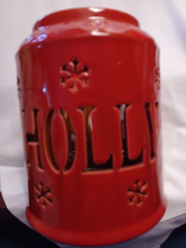 Red Ceramic 7 1/4 Tall Pillar Candle Holder