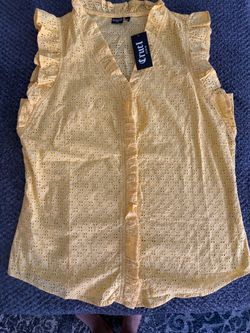 Cruel Denim Yellow Eyelet Ruffle Sleeve Blouse Top Size M