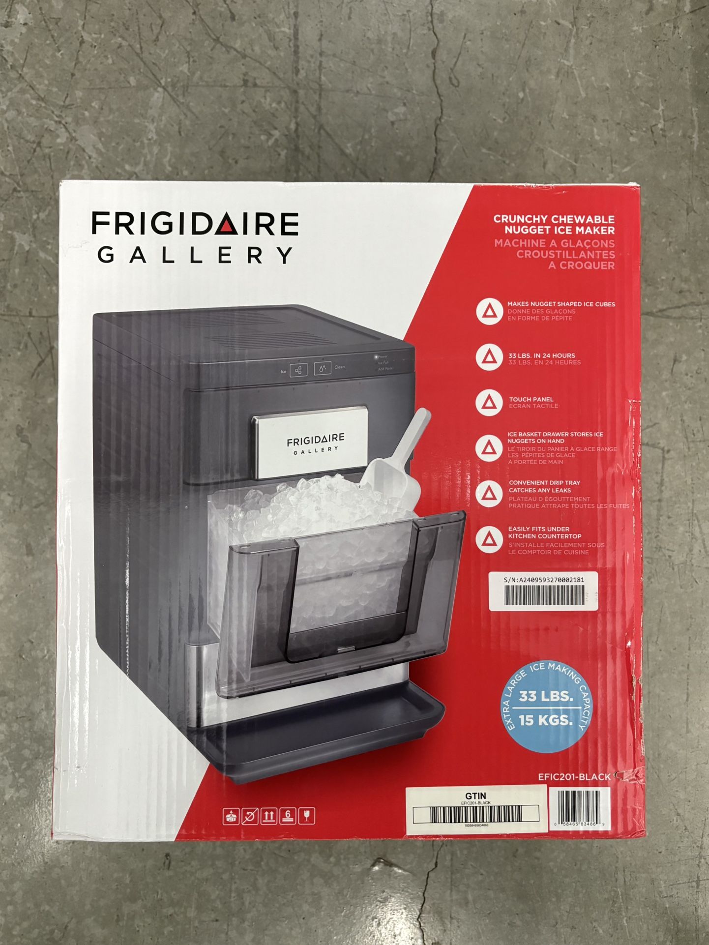FRIGIDAIRE GALLERY 33 Lb Countertop Nugget Ice Maker with Touch Controls with Stainless Steel Trim and a Matt Finish