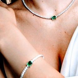 Emerald Tennis  Bracelet And Necklace 