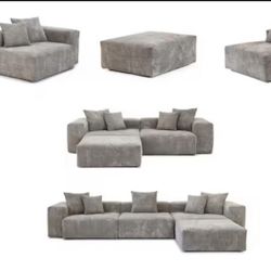 4 Piece Oversized Boneless  Corduroy Modern Sectional