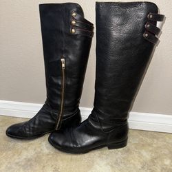 Cynthia Vincent Tall Black Leather Flat Boots, 8.5