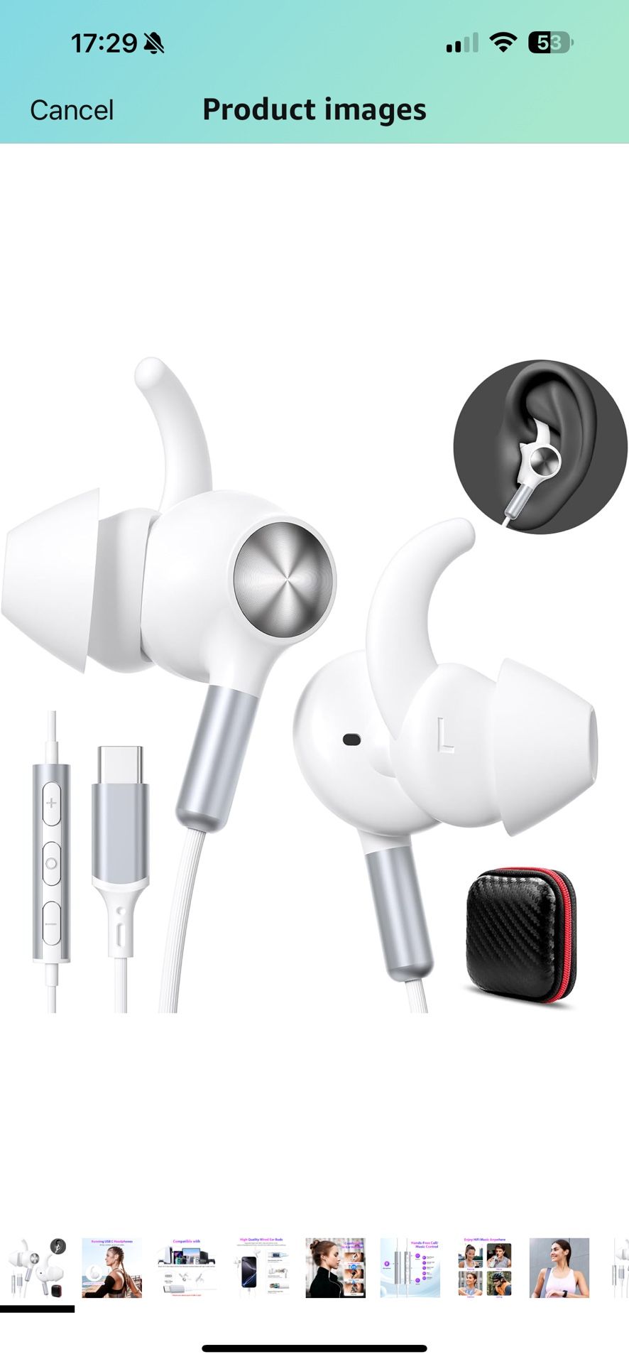 Wired Ear Buds USB-C Headphone with Anti-Fall/Hurt Wingtips for iPhone 16 15/iPad Pro/Google/Samsung/Android - Hands-Free Call, Pure Stereo Deep Bass,