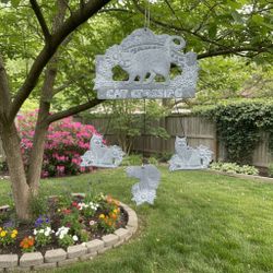 Vintage Pewter Wind Chime Cat Crossing 