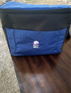 Taco Bell branded Port Authority 24-can cube cooler in Twilight Blue and Black.