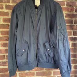 H&M Large  Bomber Jacket Mens Divided Navy Blue Full Zip Uniform Mens Pockets