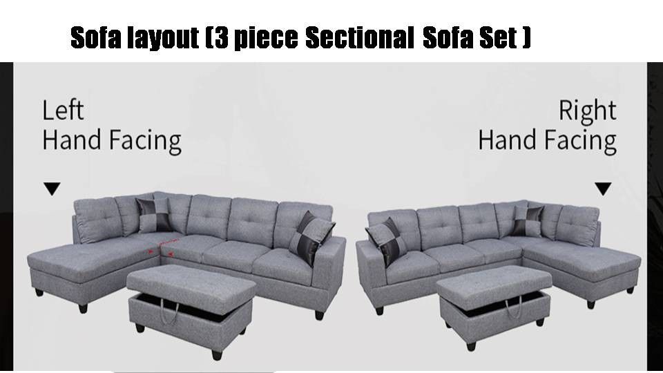 Gray color 3-Piece Couch Living Room Sofa Set