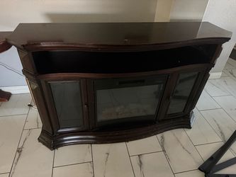 Dark Wood Glass Door fireplace Cabinet