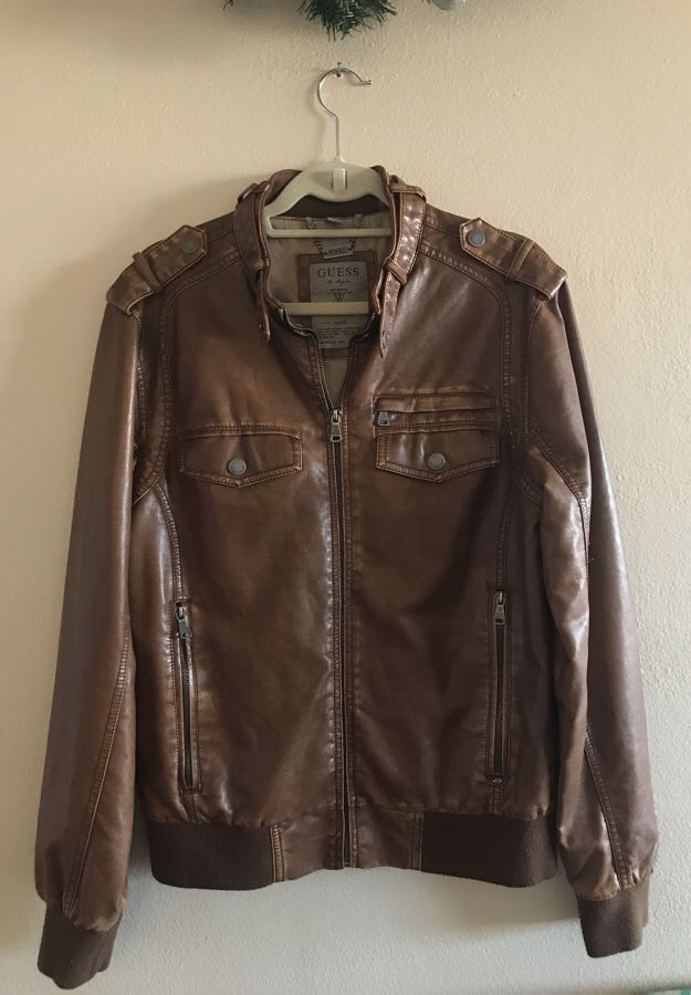Guess brown leather bomber size medium
