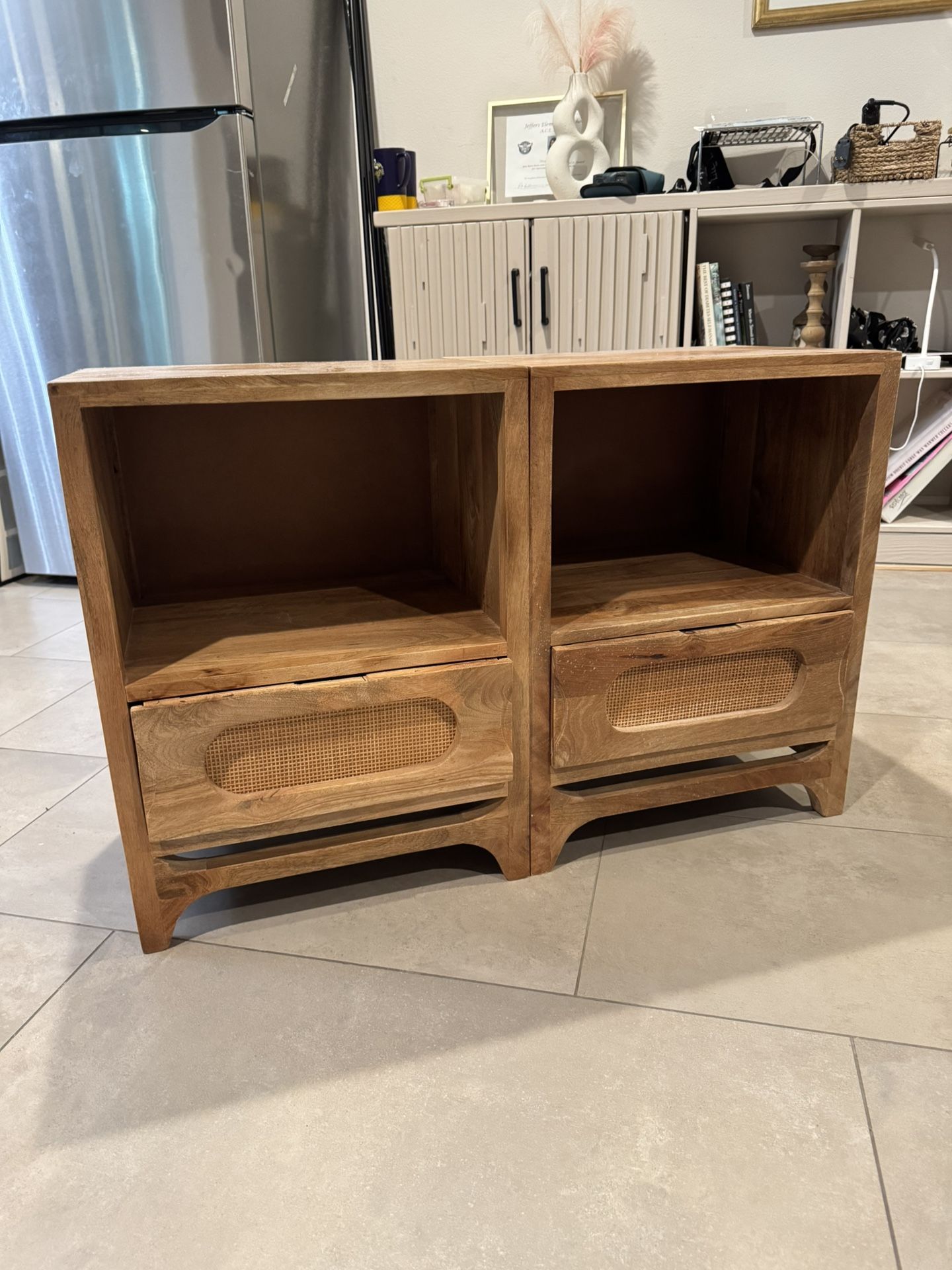 Boho Style Wood Nightstand / End Tables 