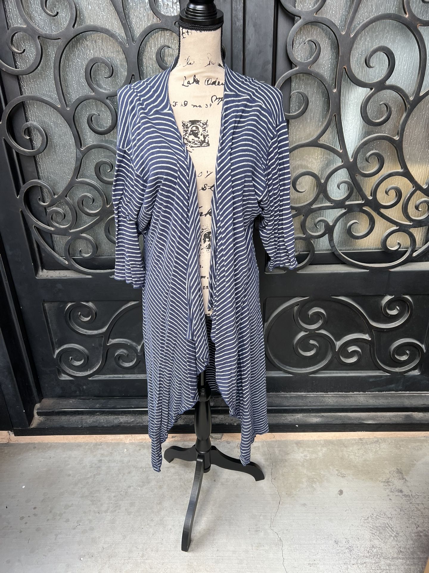 Lularoe navy blue and white striped cover-up size medium
