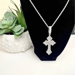 Dimand Cuban-link cross with full ice And Rope Chain  