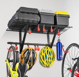 Garage Wall Shelving 1 Pack Includes 2 Bike Hooks, Wall Shelves Garage Organizer with Vertical Bike Hanger, Powder Coated Steel (1 Pack)