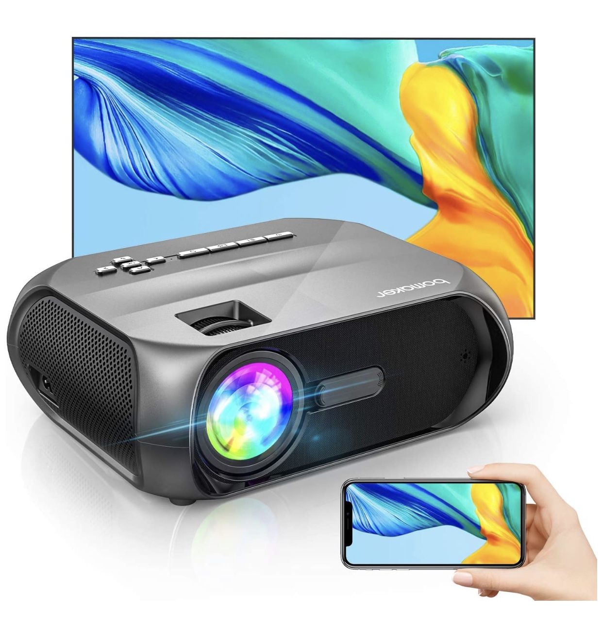 Wi-Fi Mini Outdoor Projector, Portable Projector for Outdoor Movies, Full HD 1080P Supported, Wireless Mirroring by WiFi / USB Cable, for iPhone / And