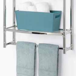 Chrome Wall Towel Holder With Glass Shelves